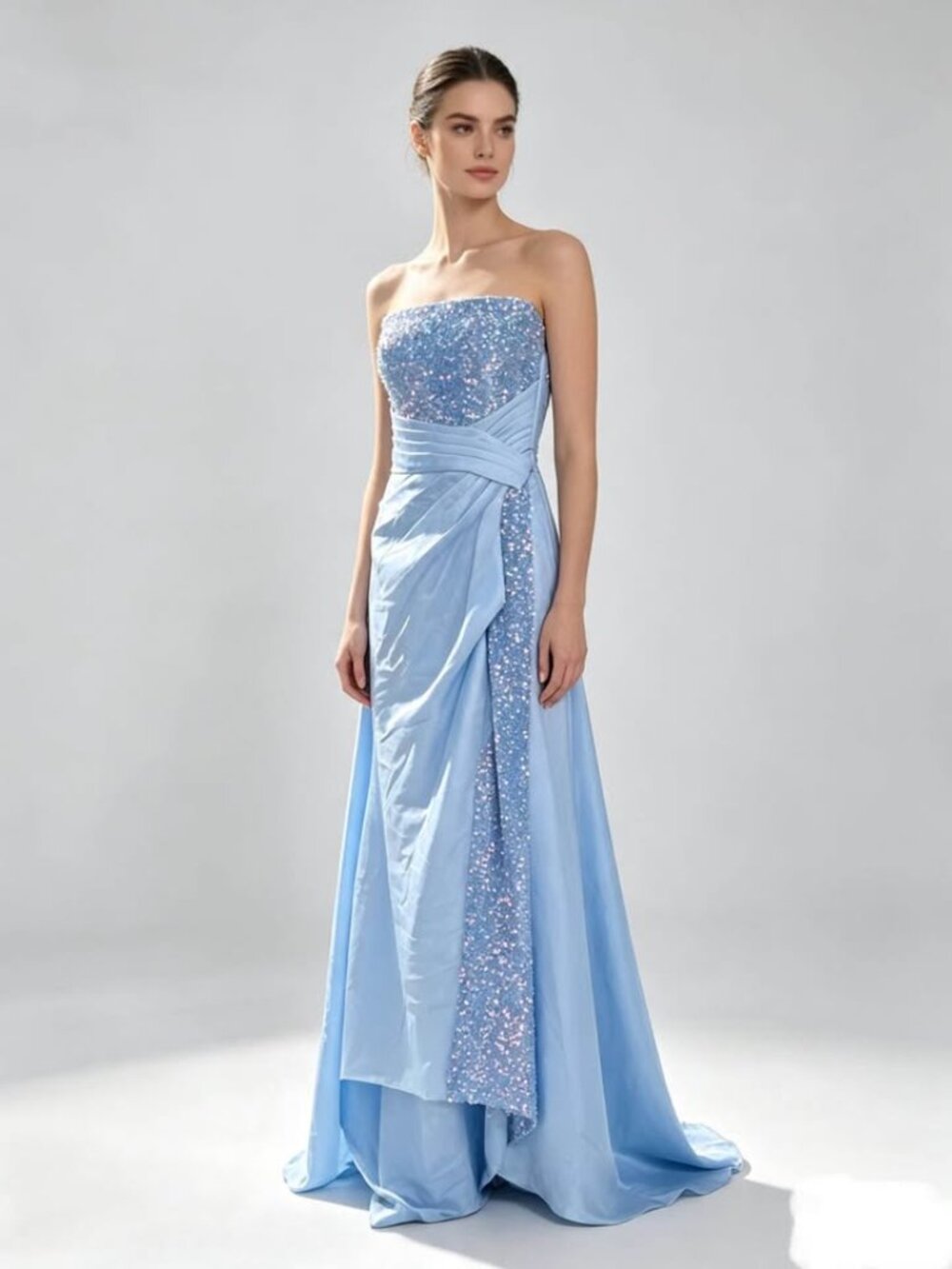 Strapless sequined High Slit long dress size 6